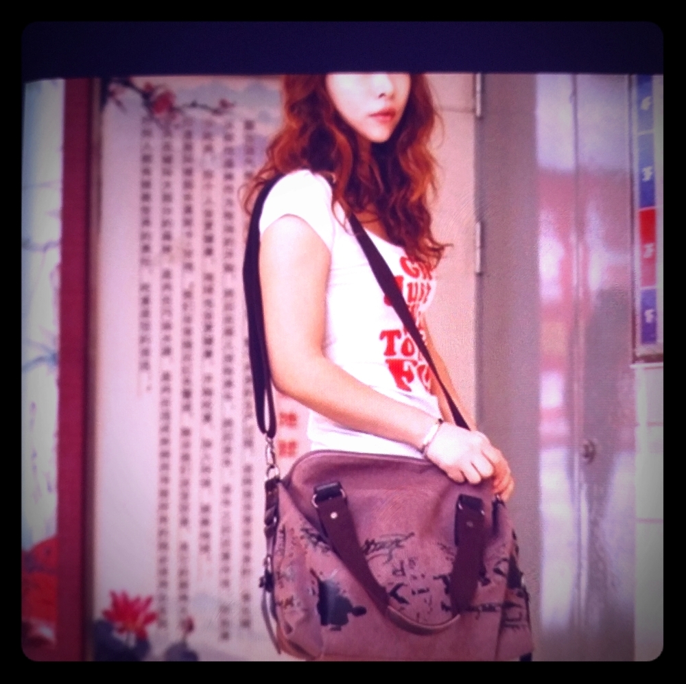 Floral Print Canvas Sutdent Shoulder Bag
